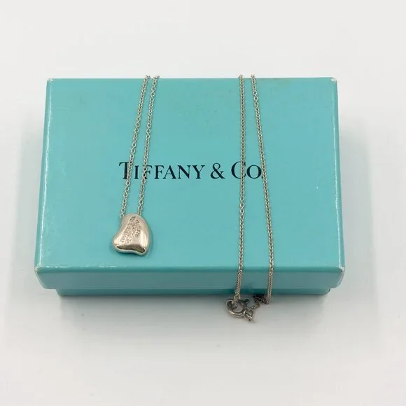 Authentic Tiffany & Co Elsa Peretti Silver Solid Full Heart Pendant Necklace - Picture 7 of 8